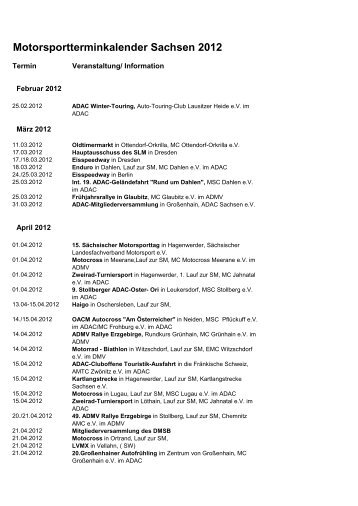 Motorsportterminkalender Sachsen 2012 - Sächsischer ...