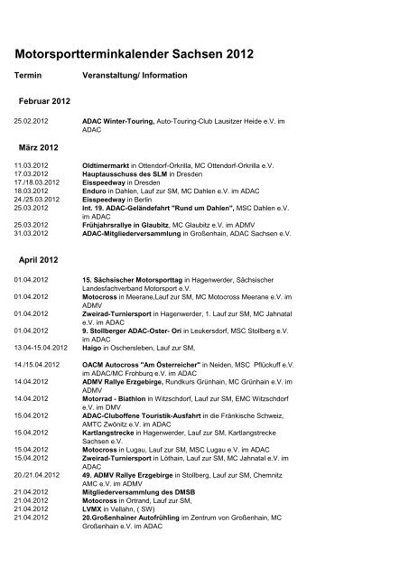 Motorsportterminkalender Sachsen 2012 - Sächsischer ...
