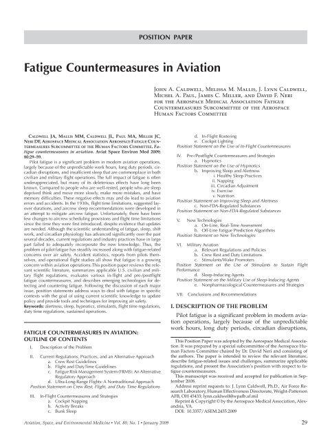 Fatigue Countermeasures in Aviation - Aerospace Medical Association