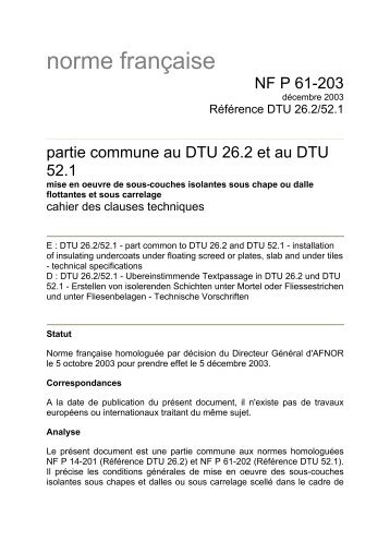 Partie commune au DTU 26.2 et au DTU 52.1