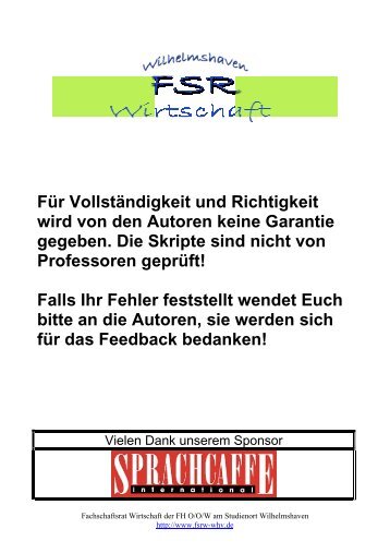 Für Vollständigkeit und Richtigkeit wird von den Autoren ... - Skripte