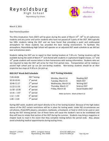 Letter From Mr. Johnson - Reynoldsburg City Schools