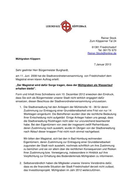 Brief an BÃ¼rgermeister - lebendiges-koeppern.de