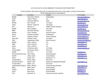 2011-2012 south lyon community schools staff directory