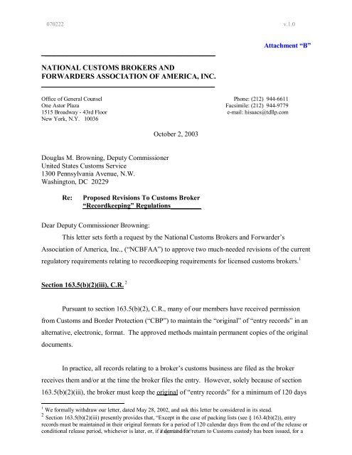 Customs Committee Agenda for 4/5/07 Meeting - ncbfaa