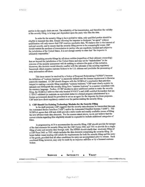 Customs Committee Agenda for 4/5/07 Meeting - ncbfaa