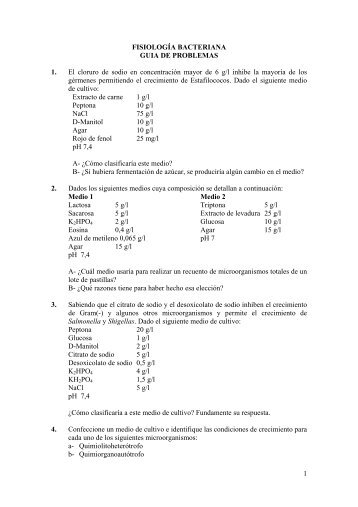 1 FISIOLOGÃA BACTERIANA GUIA DE PROBLEMAS 1. El cloruro de ...