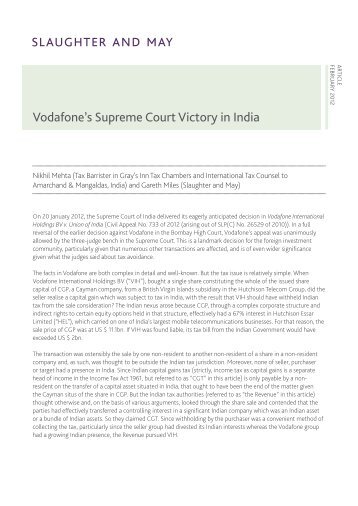 Vodafone's Supreme Court Victory in India (PDF) - Slaughter and May