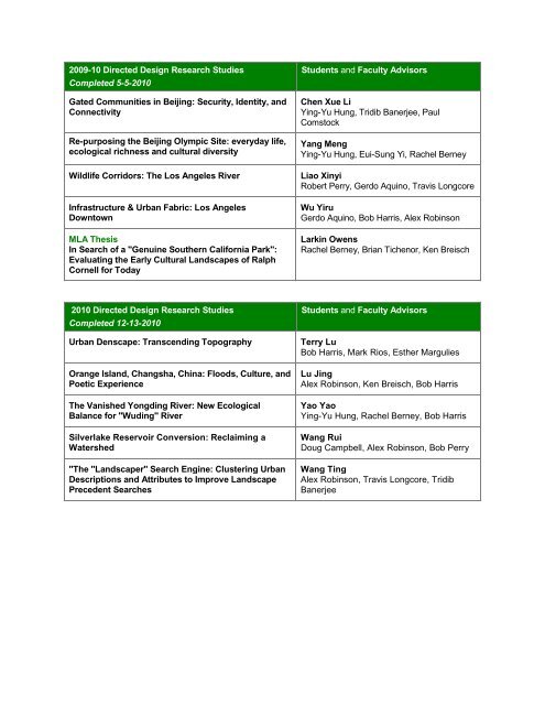 MLA Thesis & Design Research Studies - USC School of Architecture