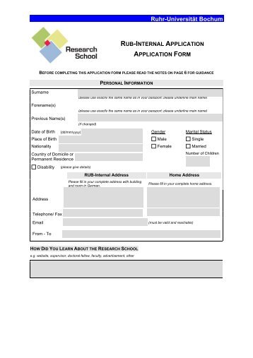 application form - RUB Research School - Ruhr-UniversitÃ¤t Bochum