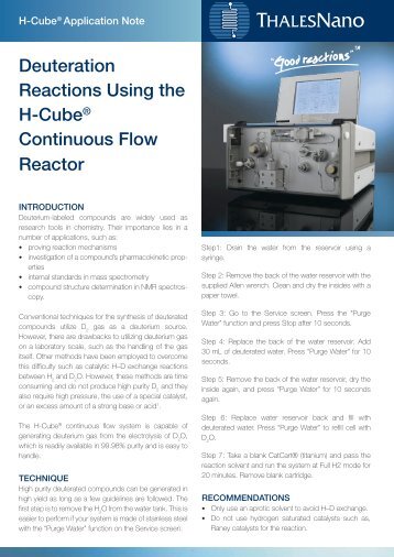 Deuteration Reactions Using the  H-Cube ... - ThalesNano