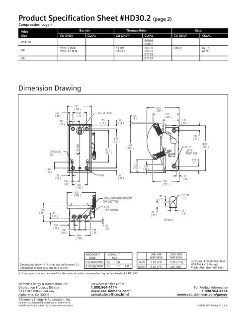 Product Specification Sheet #HD30.2 Heavy Duty ... - C & E Sales, Inc.