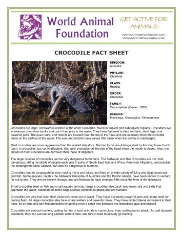 CROCODILE FACT SHEET - World Animal Foundation