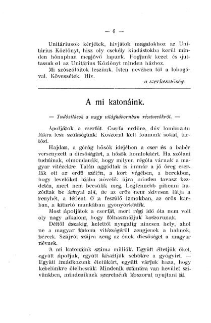 1915 - MagyarorszÃ¡gi UnitÃ¡rius EgyhÃ¡z