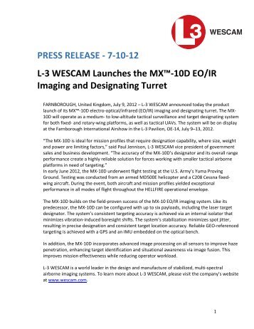 10D EO/IR Imaging and Designating Turret - Wescam