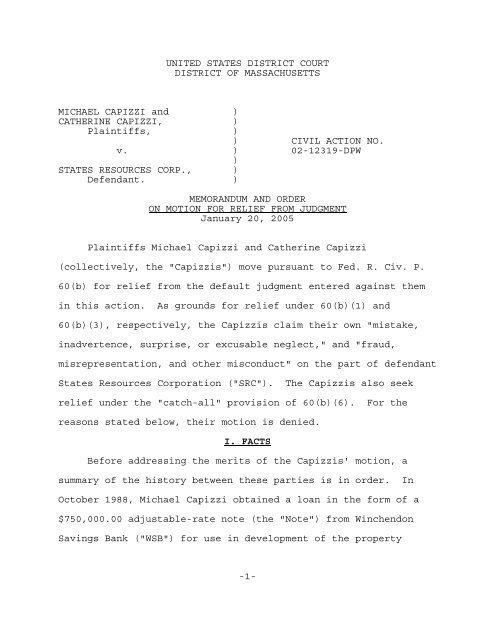 Memorandum And Order On Motion For Relief From Judgment