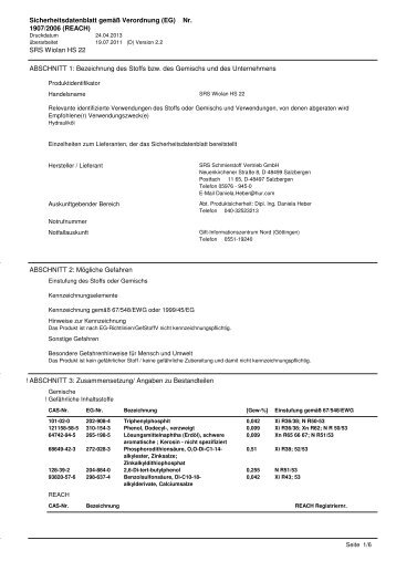 MSDS SRS Wiolan HS 22 - SRS Schmierstoff Vertrieb GmbH