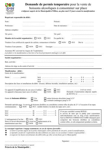 Demande de permis temporaire pour la vente de boissons ...