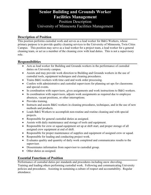 Senior B&G Job description - Facilities Management - University of ...