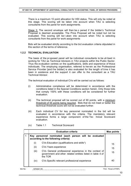 TAU Panel Refreshment Bid Document 06 May 2011 - National ...