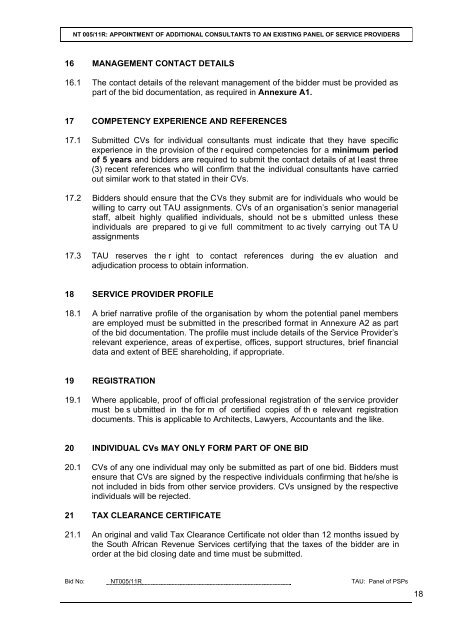 TAU Panel Refreshment Bid Document 06 May 2011 - National ...