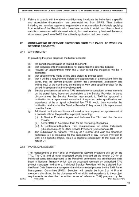 TAU Panel Refreshment Bid Document 06 May 2011 - National ...