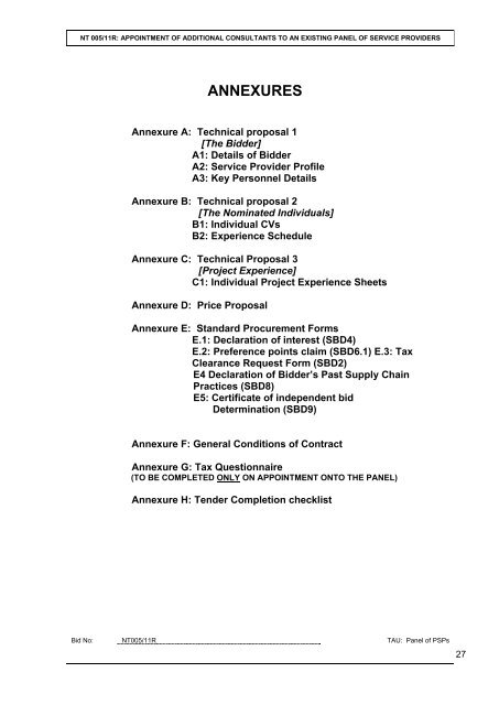 TAU Panel Refreshment Bid Document 06 May 2011 - National ...