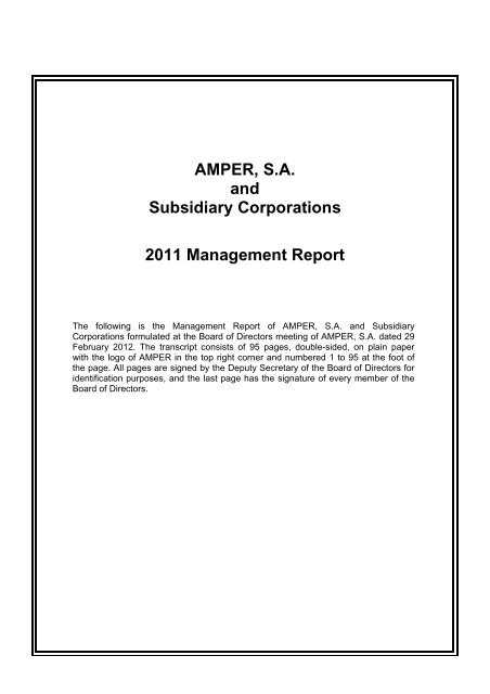 AMPER, SA and Subsidiaries Consolidated Financial Statements for ...
