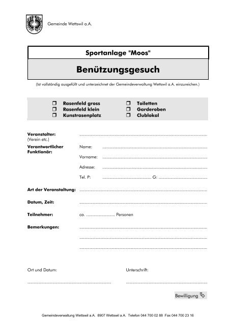 BenÃƒÂ¼tzungsgesuch Sportanlage "Moos" [PDF ... - Wettswil am Albis