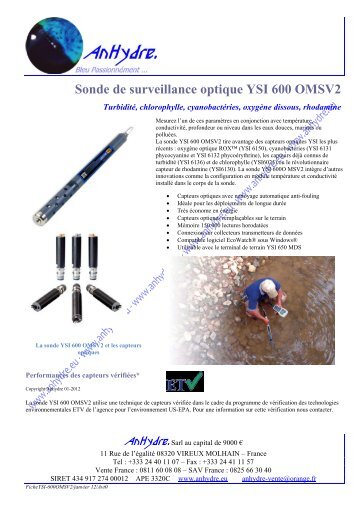Sonde de surveillance optique YSI 600 OMSV2 - Anhydre