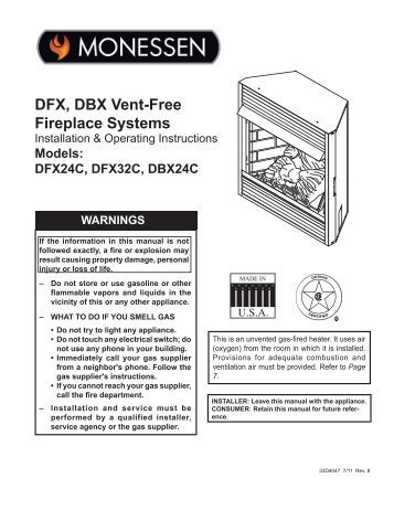 DFX, DBX Vent-Free Fireplace Systems - Unvented Gas Log Heater ...