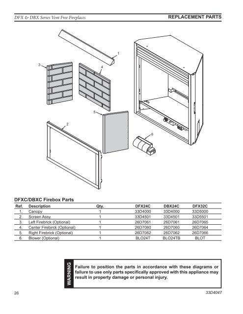 DFX, DBX Vent-Free Fireplace Systems - Unvented Gas Log Heater ...