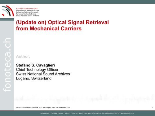 Update on optical signal retrieval.pdf - Fonoteca Nazionale Svizzera