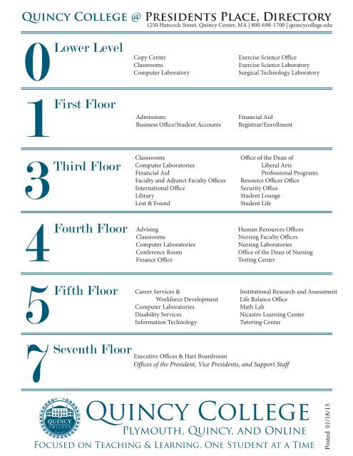 Presidents Place & Saville Hall Directory - Quincy College