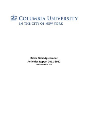 Baker Field Agreement Activities Report 2011-2012 - Columbia ...