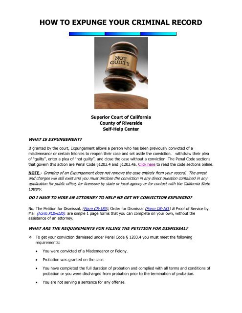 How to Expunge Your Criminal Record - Superior Court, Riverside