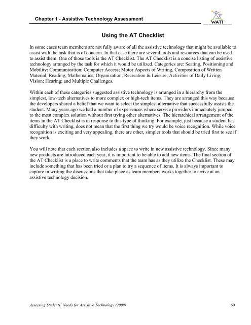At&t Checklist.pdf Using the AT Checklist - WATI.org