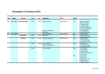 Einsatzplan Turnershow 2012 - STV Bernhardzell