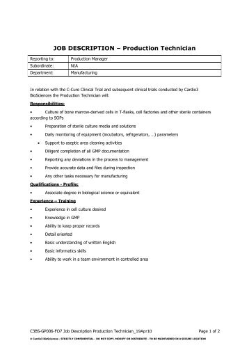 production job description