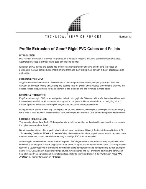 Polyone Pvc Unit Profile Extrusion of Geon® Rigid PVC Cubes and Pellets - PolyOne