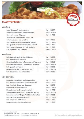 Hauptspeisen - Partyservice  Böhle