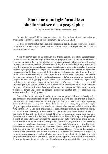 Pour une ontologie formelle et pluri-formalisÃ©e de la gÃ©ographie