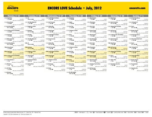 ENCORE LOVE Schedule - July, 2012 - Starz