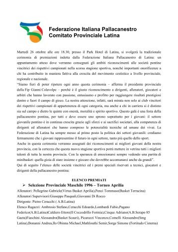 Premi Speciali - Federazione Italiana Pallacanestro