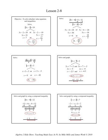 2-8 Solving Absolute Value Equations and ... - Math Slide Show