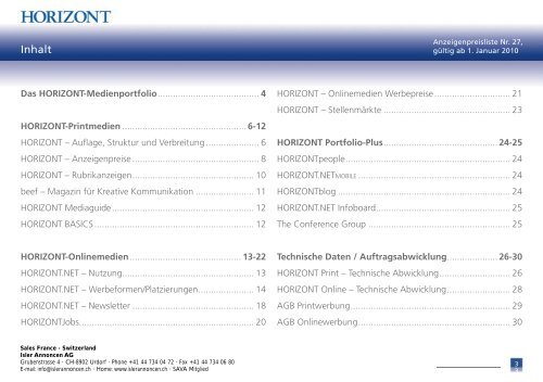 HORIZONT Media-Information 2010 - Isler Annoncen AG