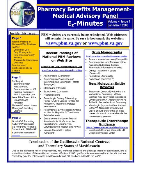 Medical Advisory Panel Pharmacy Benefits Management Services