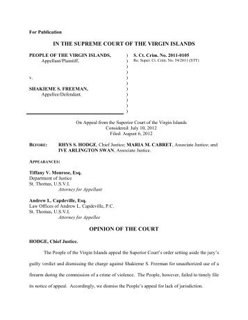 IN THE SUPREME COURT OF THE VIRGIN ISLANDS OPINION OF ...