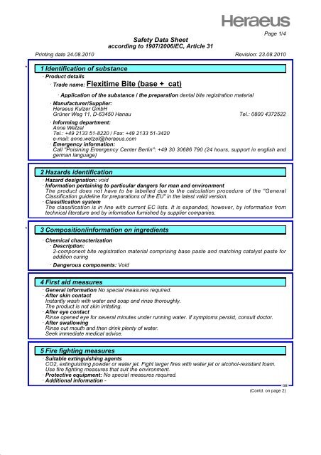 Flexitime Bite MSDS - Heraeus Kulzer US