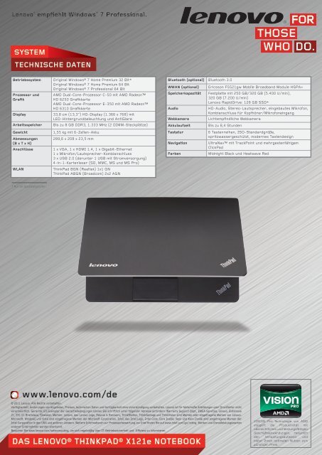 DAS LENOVO® THINKPAD® X121e NOTEBOOK - Lenovo Partner ...